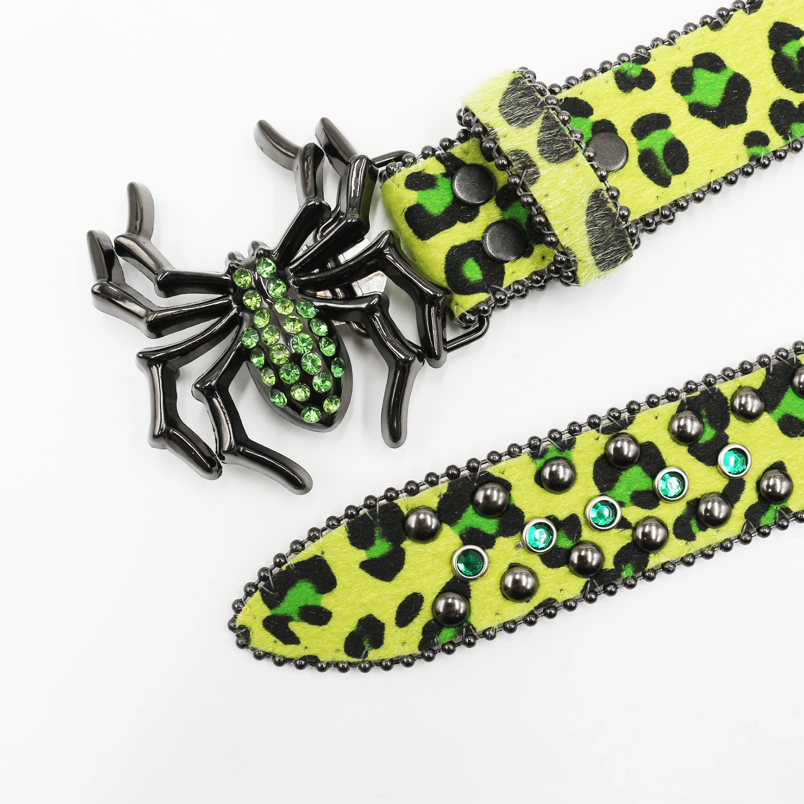 New spider buckle Women Solid /Leopard Print Studded Rhinestone Belt PU Leather Bling Crystal  Glitter Waistband for Club Party view 4