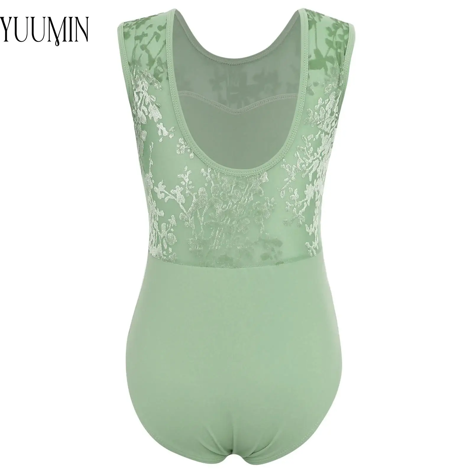 

Боди для фигурного катания с U-образной спинкой для девочек, балетный тренировочный костюм без рукавов, бархатный сетчатый гимнастический танцевальный купальник с принтом