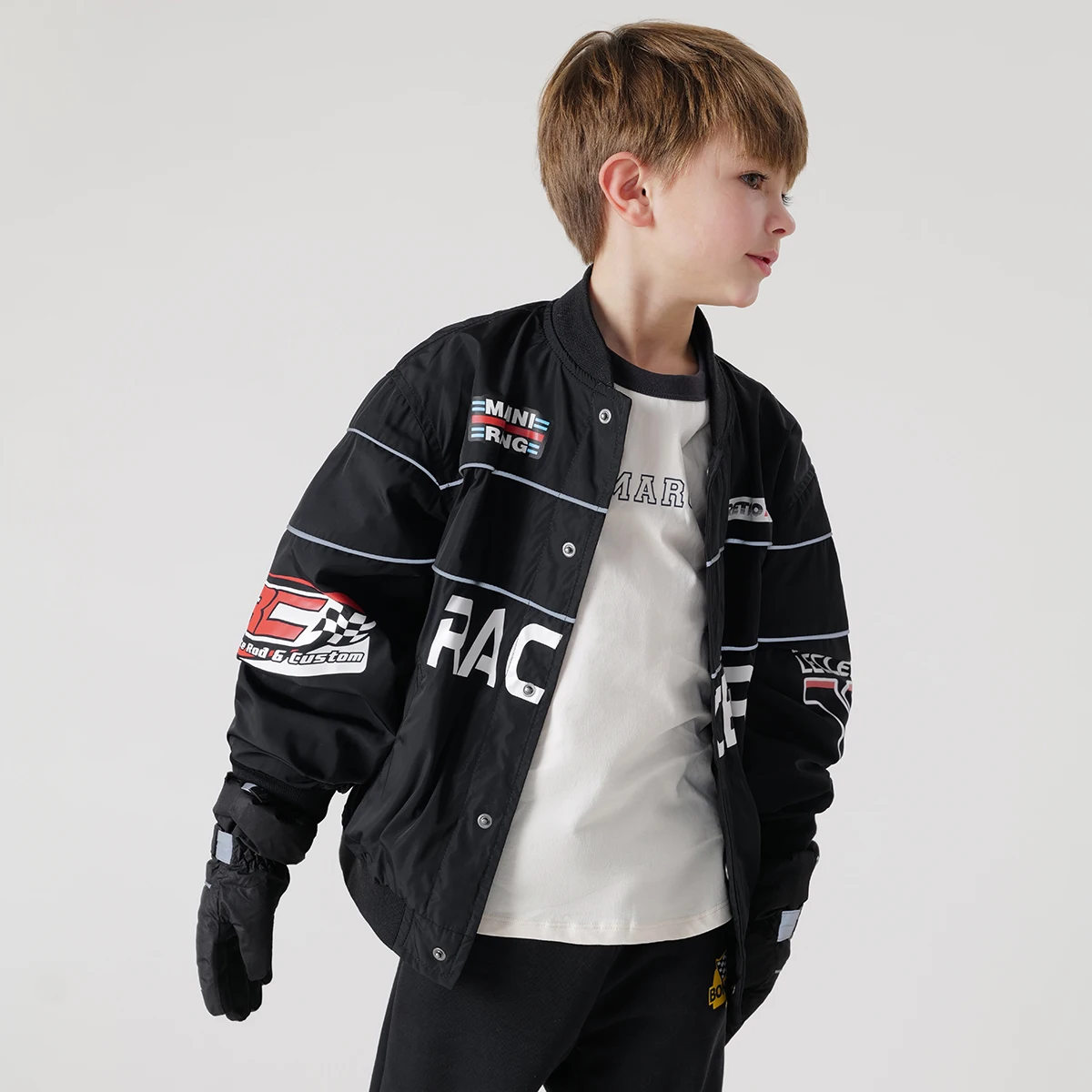 MARC&JANIE Boys Three-proof Fabrics Trendy Motorcycle Baseball Jacket for Kids for Spring 240080