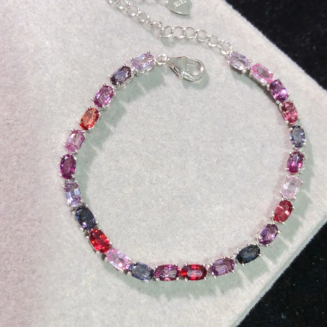 Natural Spinel S925 Silver Bracelet Fully Inlaid with Rose Purple Sterling Silver Seiko Inlaid Palace Style Bracelet