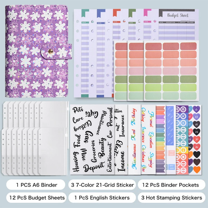 A6 Size Snowflake Button PU Leather DIY Binder Notebook Cover Diary Book Schedule Cover for School Stationery