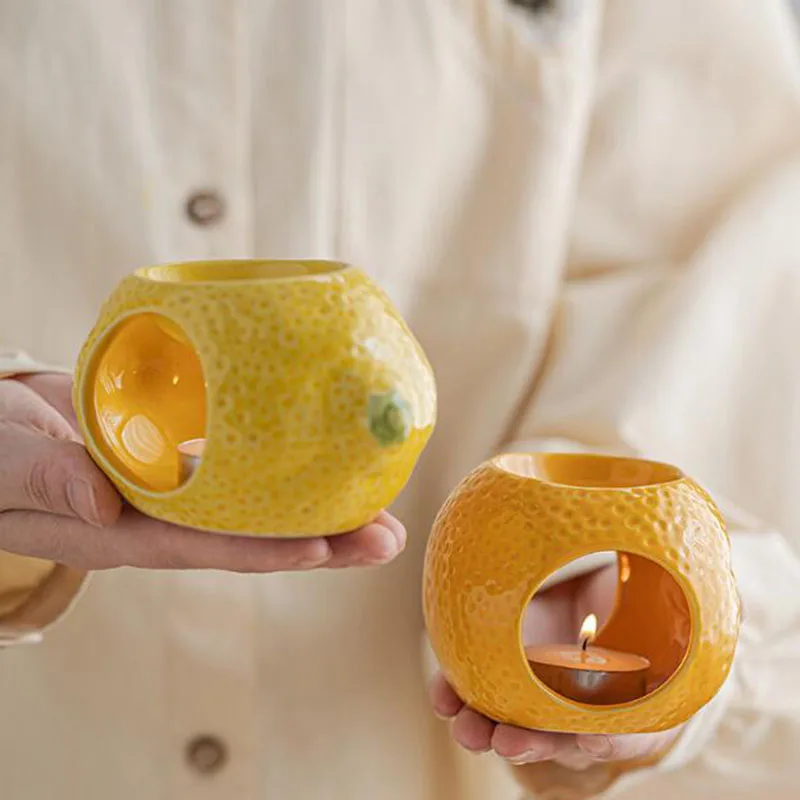 Bougeoir en céramique pour fruits, Orange, citron, fraise, lampe d'aromathérapie, brûleur d'huile essentielle, encensoir créatif, décoration de maison