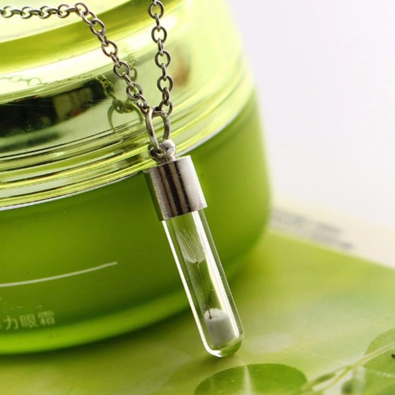 F42F Portable Drift Bottle Pendant Neckchain Chic Glass Vessel Necklace for Liquid Storage Dainty Clavicle Chain Adornment