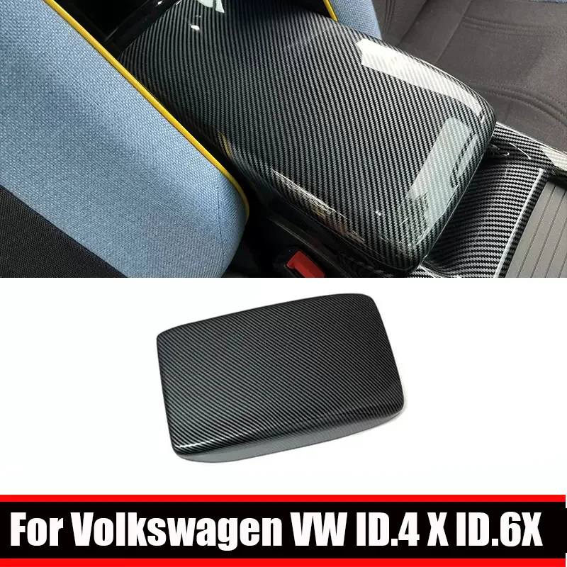 

For Volkswagen VW ID.4X ID.6X 2021 2022 ABS carbonfiber Center Console Storage Box Armrest panle Protection Cover Accessories