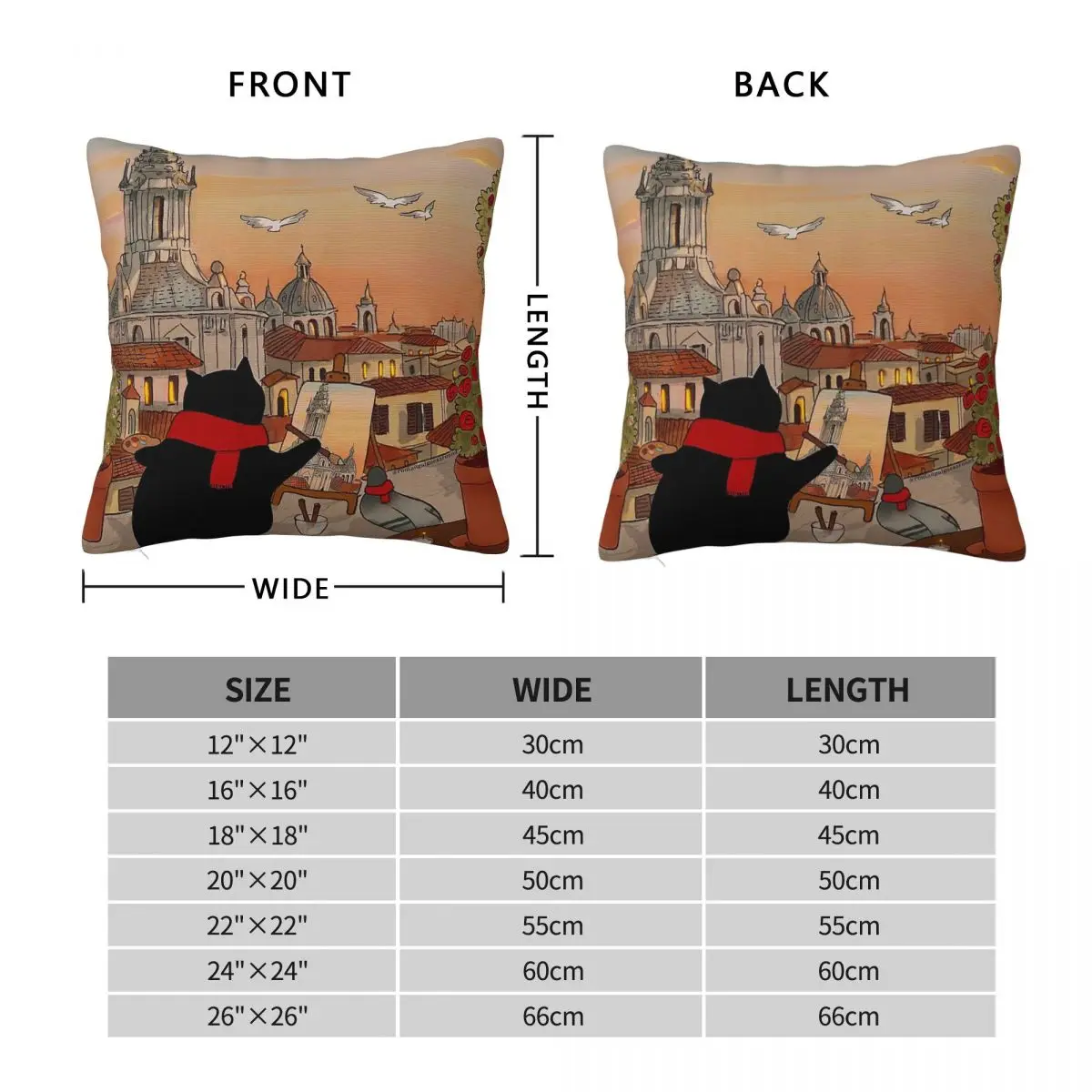 Stanis Cat Painting Roman Roofs Square Pillowcase Polyester Linen Velvet Creative Zip Throw Pillow Case Car Cushion Case 45x45