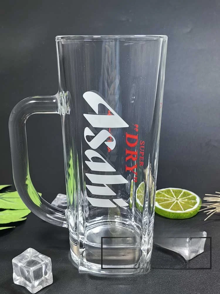 Original Asahi Beer Glass Large Capacity 500ml with Handle Transparent Glass Beer Mug Durable Bar Quality Beer Cup