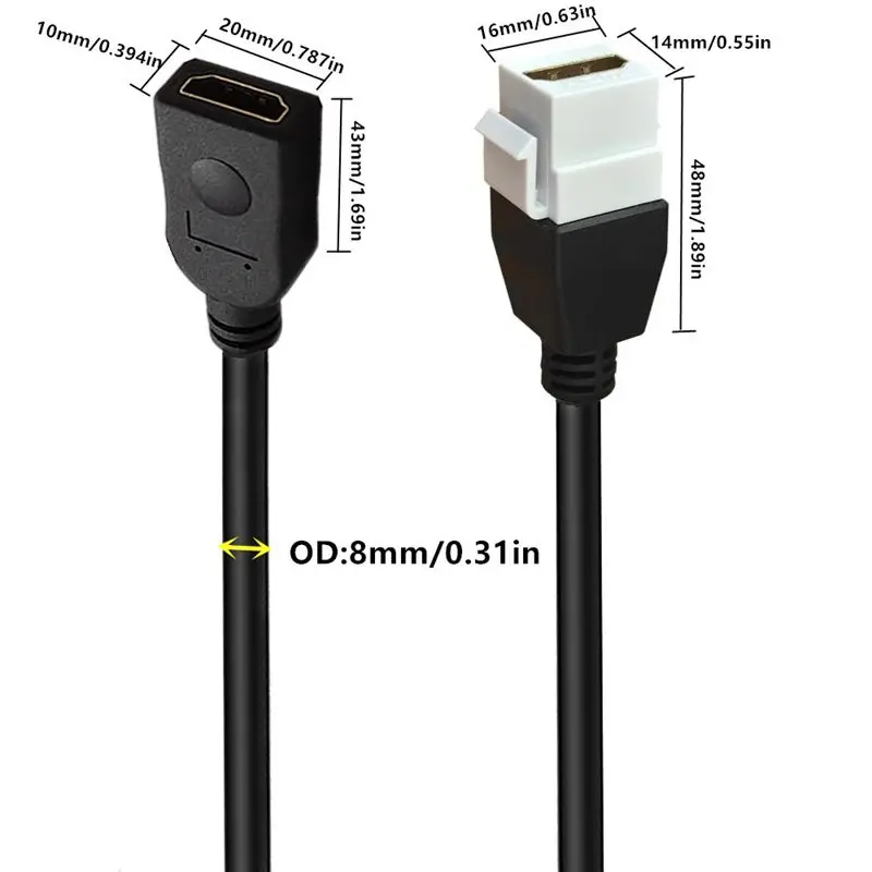 High Definition 4K 8K HDMI Compatible Female to Female Keystone Wall Plug-in Card Buckle Direct insertion Panel Connection Cable