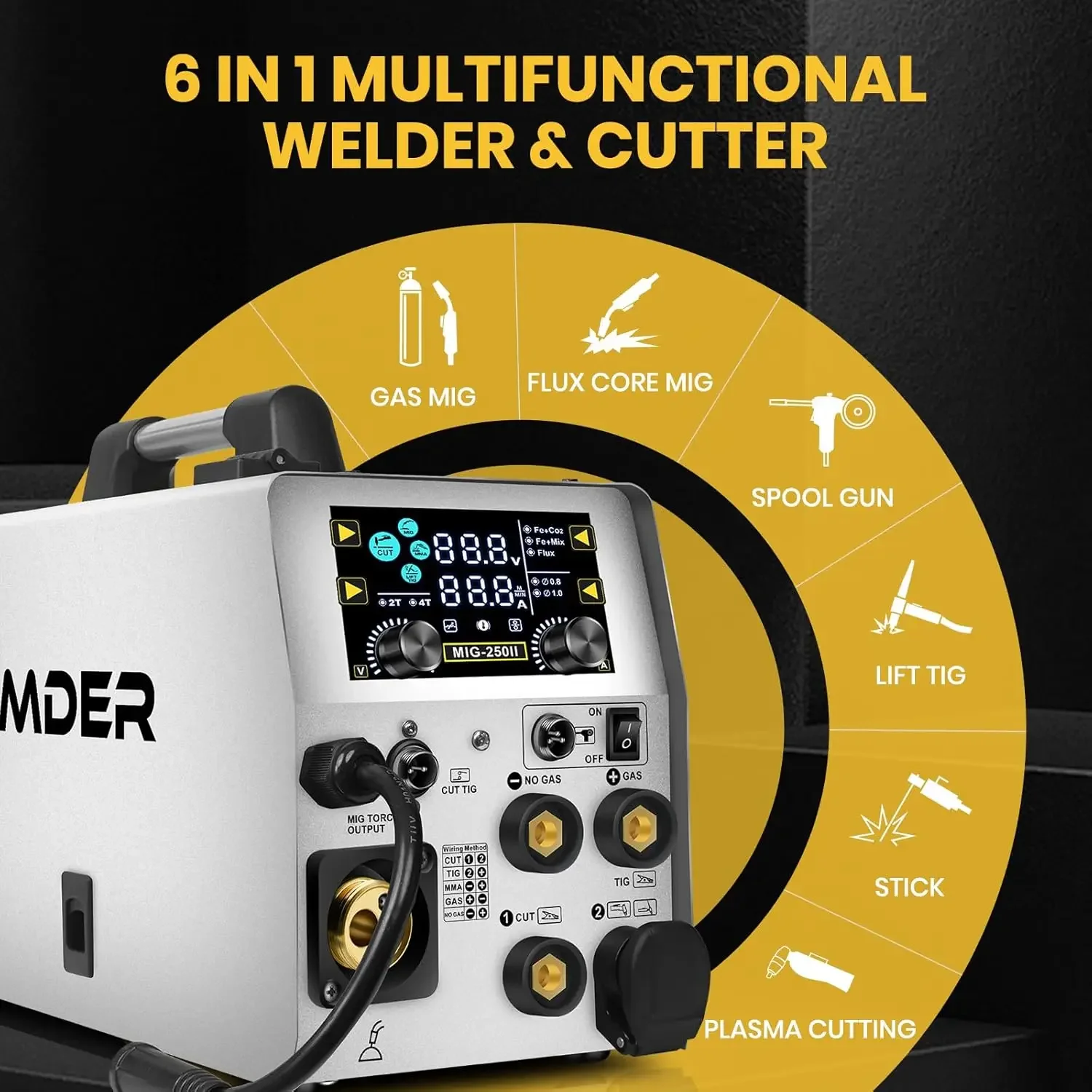 SSimder 6 in 1 MIG Welder Plasma Cutter Combo, Synergic 110V 220V