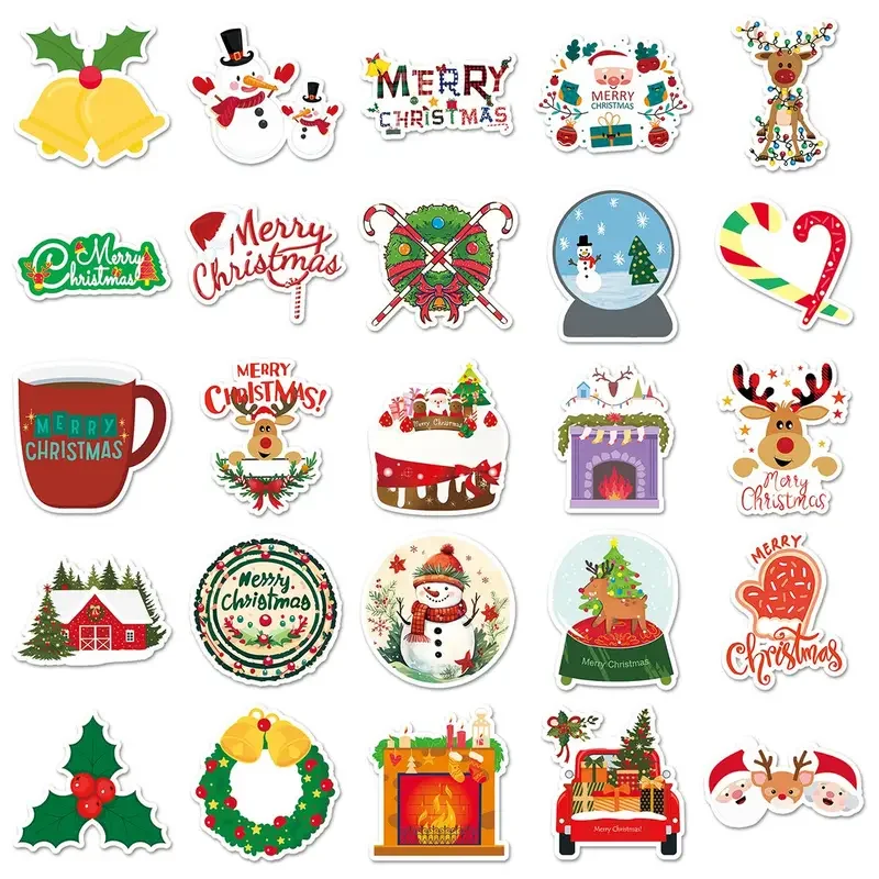 Stiker grafiti Natal, 10/30/50 buah dekorasi ins tangan lucu stiker kartun ponsel DIY