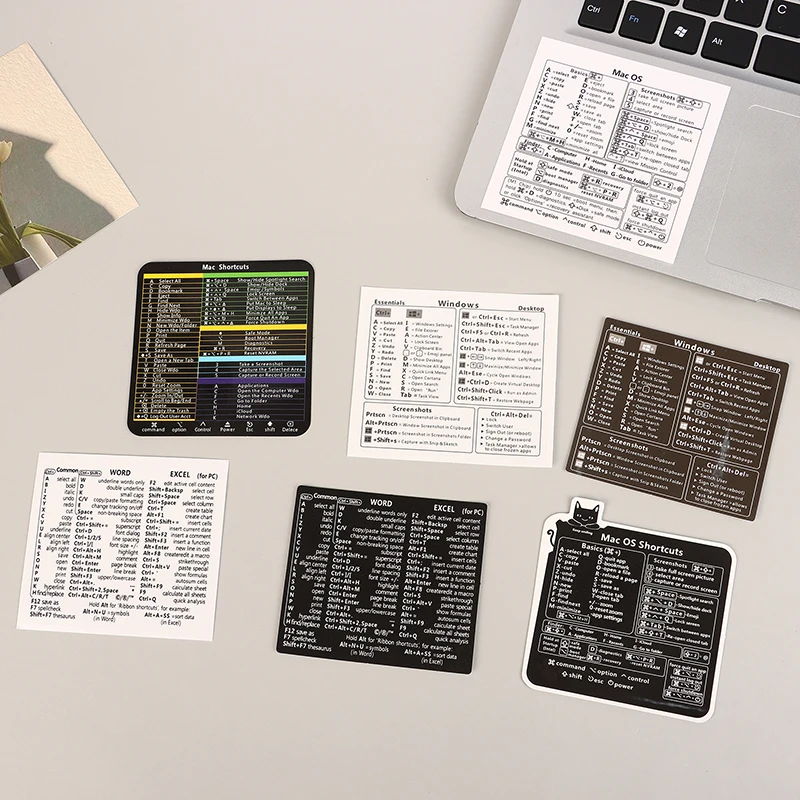 10pcs Keyboard Shortcut Stickers Letter Graphic Laptop Protective Stickers Tools