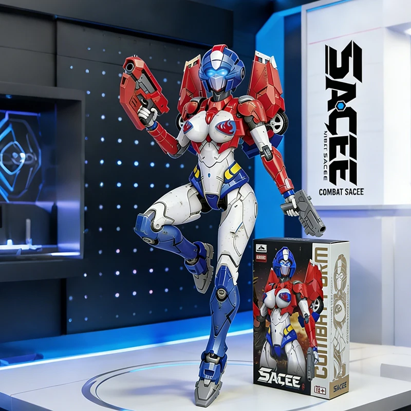

2026.Upgraded Arcee Sassy Mecha Action Figure Assemble Model Toy With Light Up Eyes Large Sword Collectible Robot Building Kit