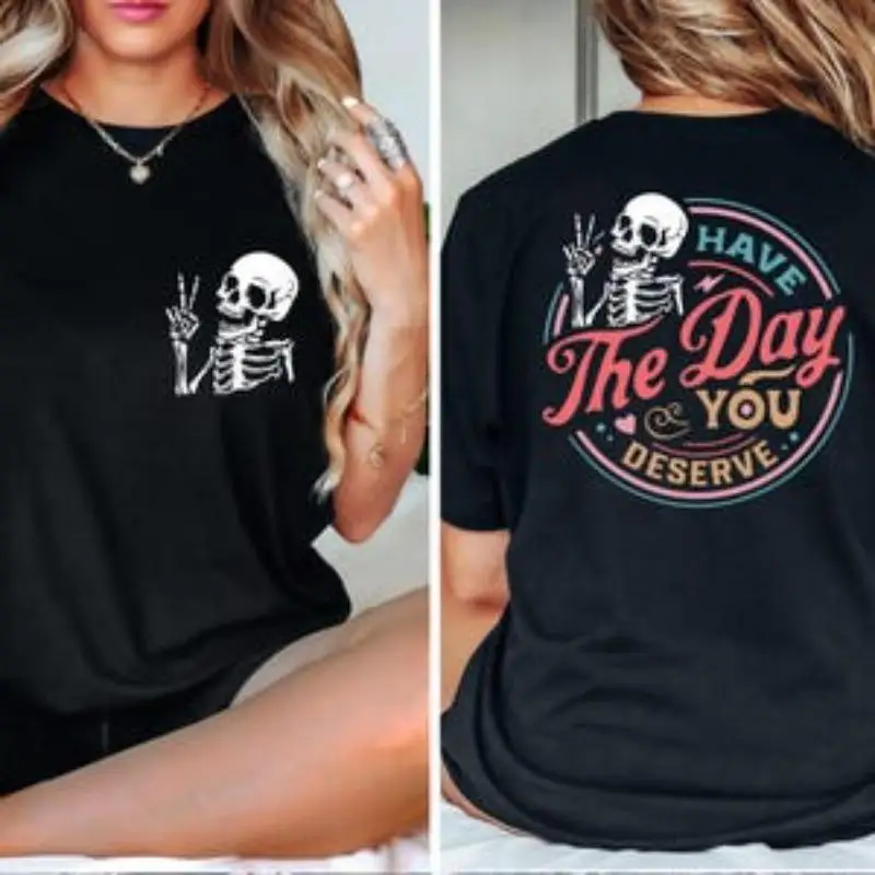 

Inspirational Motivational Skeleton Pattern Womens T Shirts Positive Graphic Tees Casual Short Sleeve Round Neck Cotton Tops