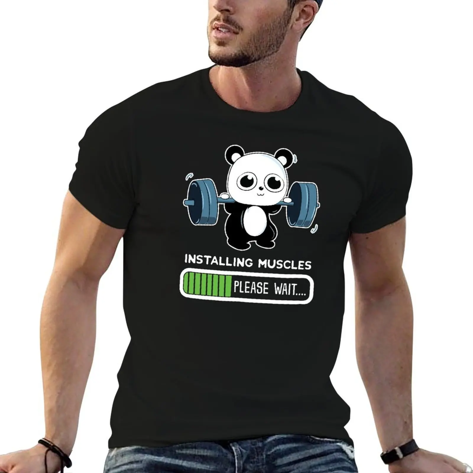 Panda Installing Muscles T-Shirt plus size clothes topping mens big and tall t shirts