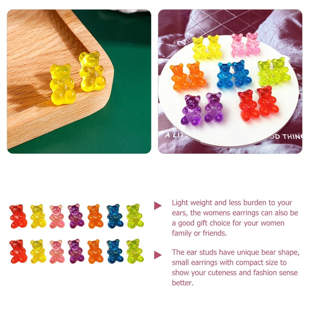 

7Pairs Bear Earrings for Women Girls Tiny Cute Ear Studs Small Fashion Jewelry Studs Colorful Girl Accessories