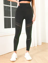 Women's Seamless Yoga Leggings High Waisted Stretchy Hollowout Breathable Gym Workout Skinny Pants For Girls