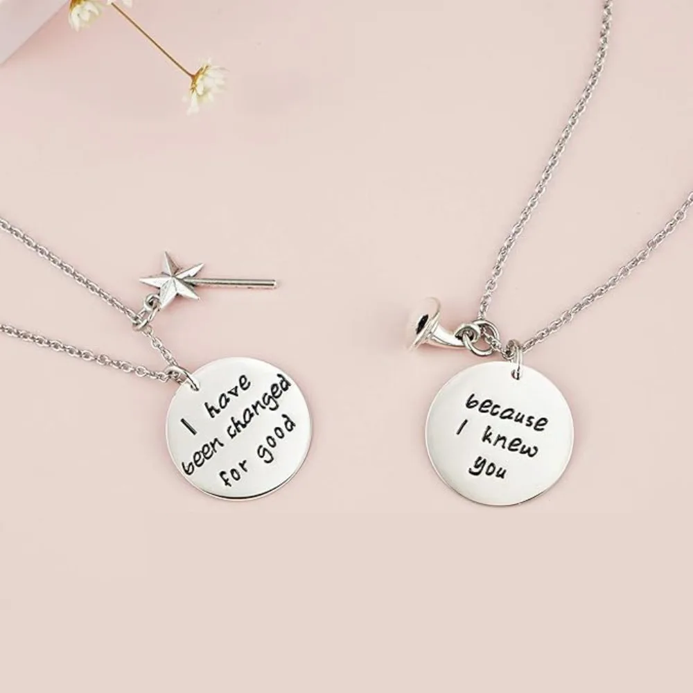 Magic Wicked Witch Elphaba Glinda Stainless Necklace Magic Wand Witch Hat Pendant Valentine's Day Halloween Gift Pendant