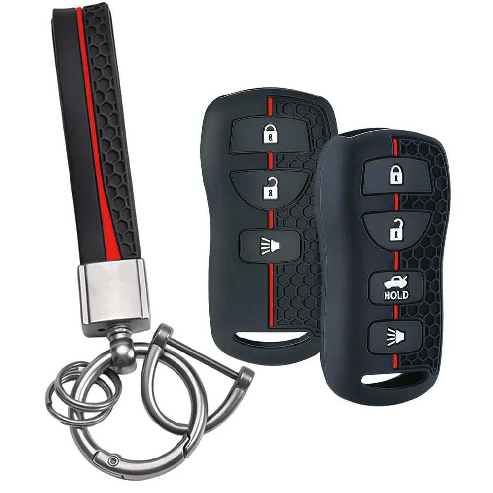 Ergonomic Honey Red Vertical Strip Cover With Keychain For Nissan Xterra Quest Infiniti M45 G35 Anti-mark Remote Key Protector