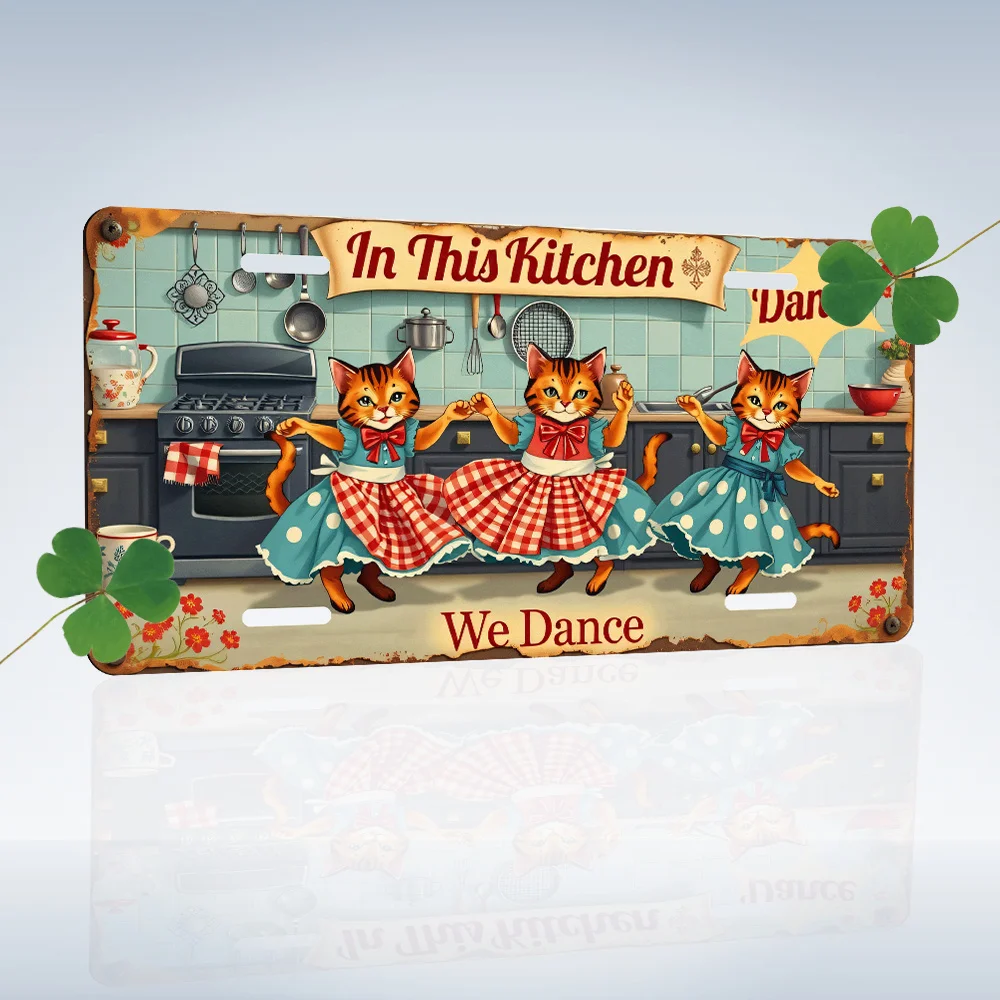 Humorous Cat Dance License Plate Frame - Rustproof Aluminum Sign with Charming Cat Design, Waterproof 15.24x30.48 cm, Ideal Holi