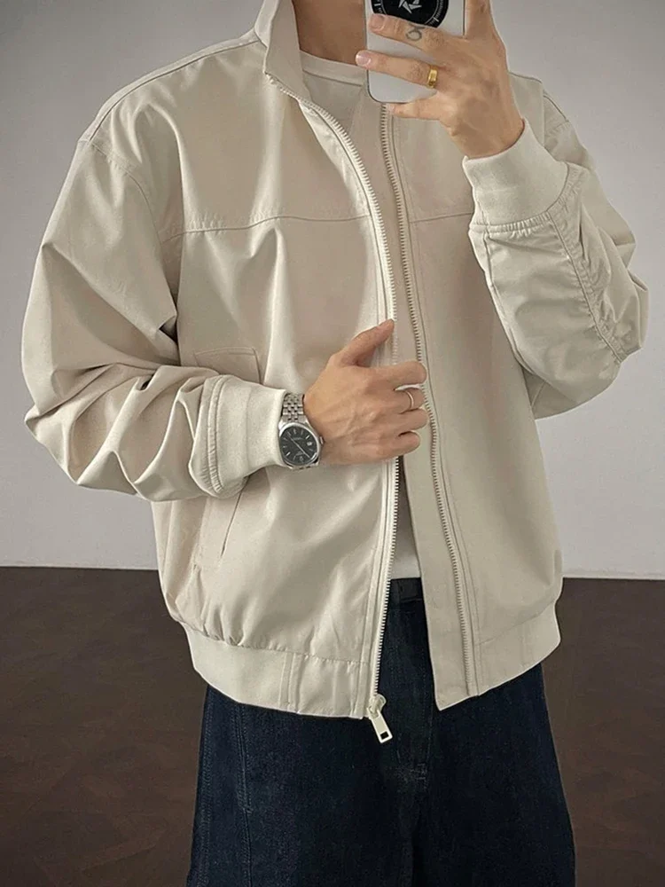 

Mens Jackets Streetwear Vintage Stand Collar Zip-up Slim Fit Jacket Coats Spring Autumn Men's Stylish Solid Color Outerwear