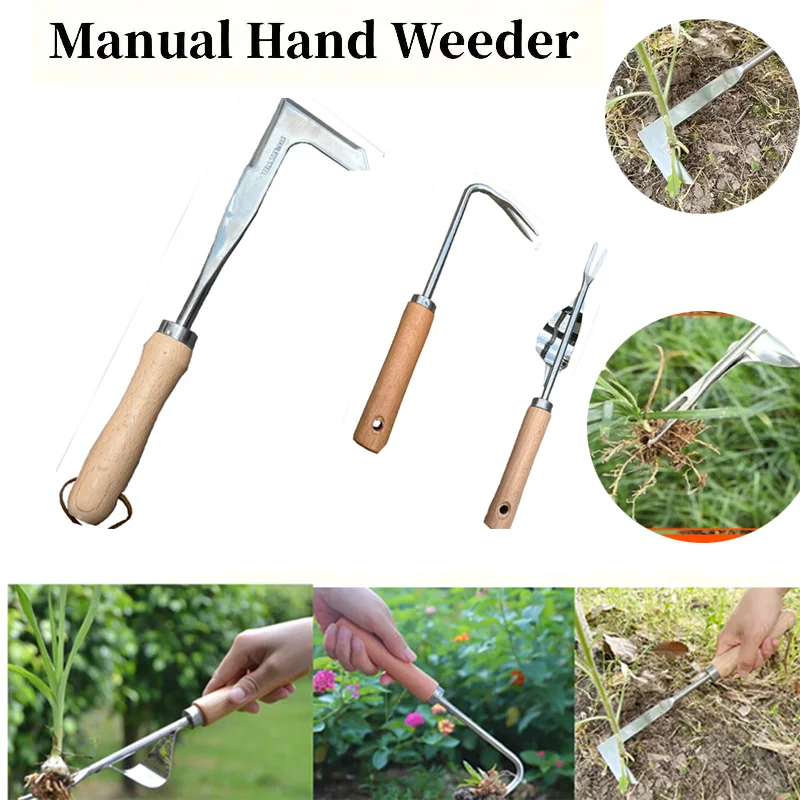 

Stainless Steel Wood Handle Garden Weeder Hand Weeding Removal Cutter Puller Tools Multifunction Weeder Transplant Garden Tool