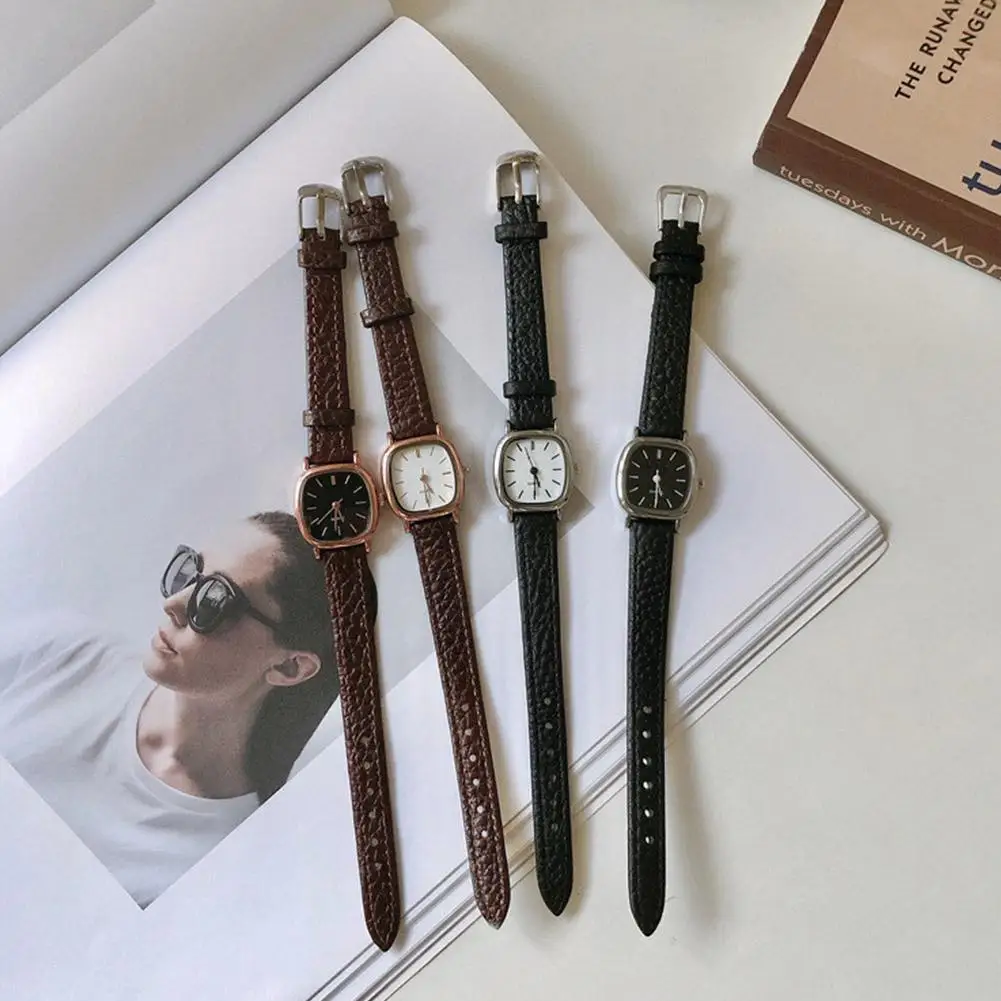 Relógio vintage pequeno com mostrador para homens e mulheres, pulseira de couro PU, relógio quartzo simples e casual