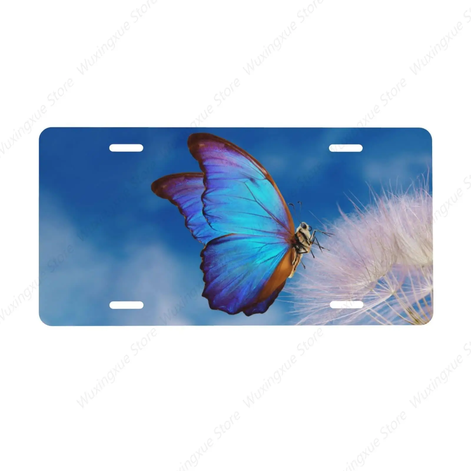 Blue Butterfly Flower Decorative Metal Car Front License Plate Vanity Tag Aluminum Noverlty License Plate for Men/Women/Boy/Girl