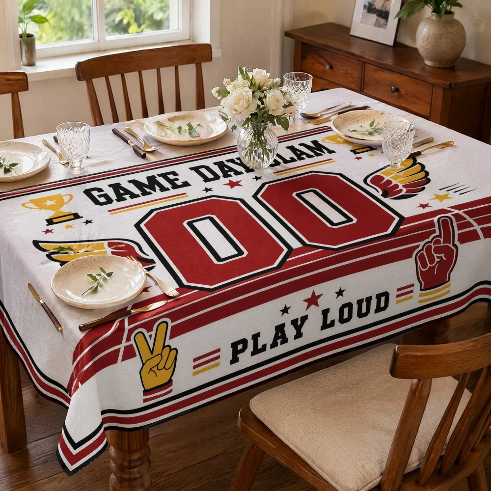 Sports Number Print Tablecloth Vintage Football Theme Table Cover Play Loud Decor Table Cloth for Party Dining Home Decor