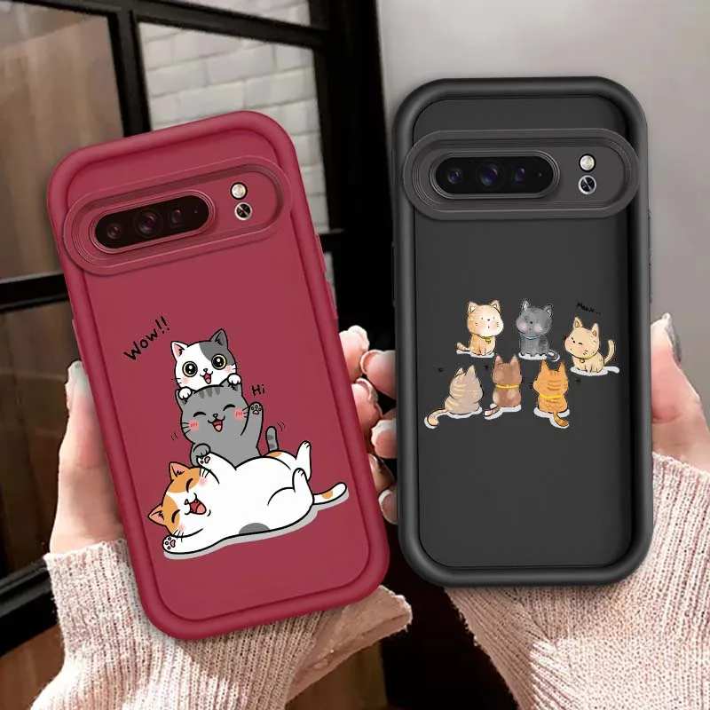 

Popular Art Cat Cartoon Cute Phone Case For Google Pixel 9 8A 8 7 7A Pro XL 5G Eye Ladder Soft TPU Shockproof Cover