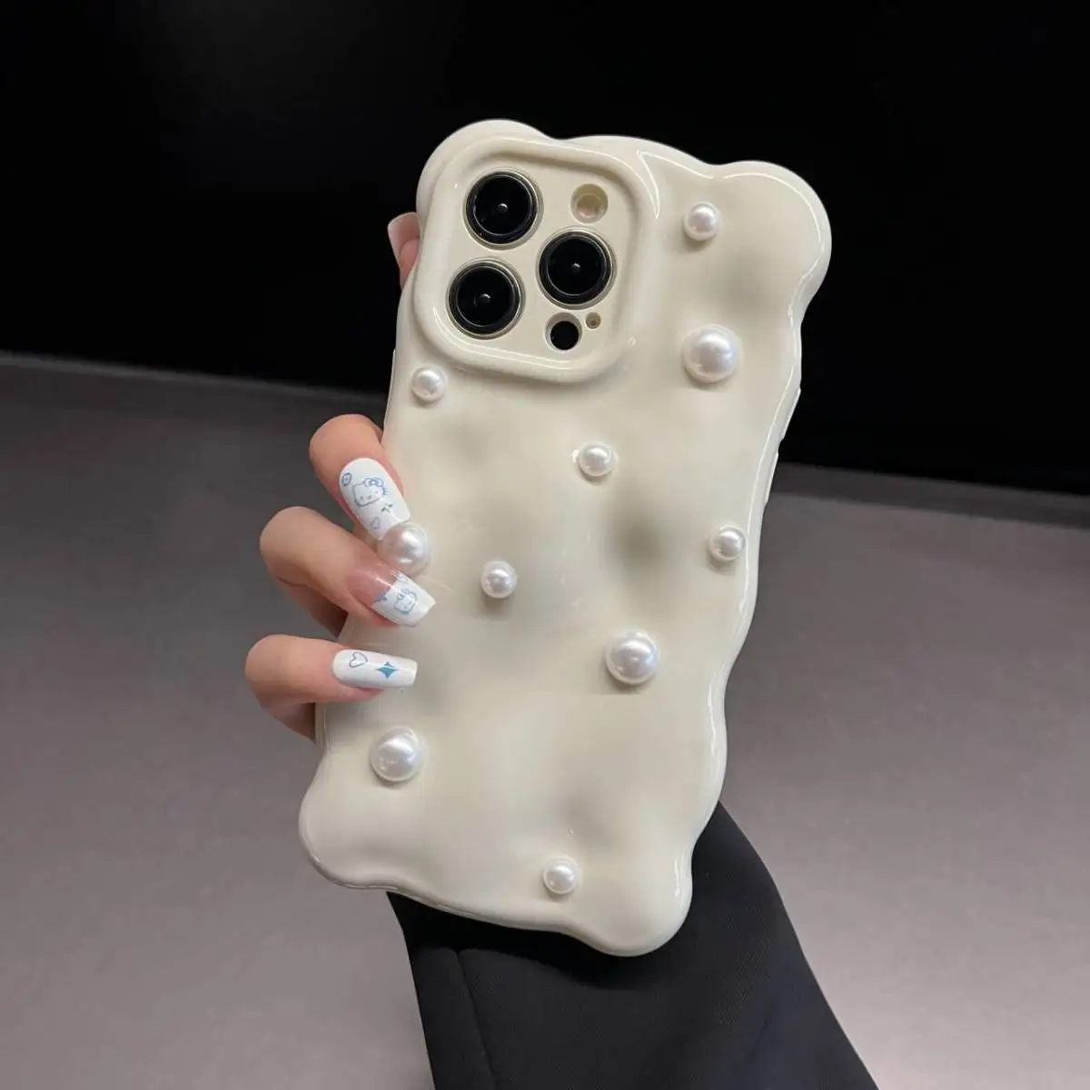 Korean style Ins Cute 3D Pearl Wrinkle Plating Phone Case For iPhone 15 14 13 12 Pro Max 11 Soft IMD Bumper Protective Len Cover