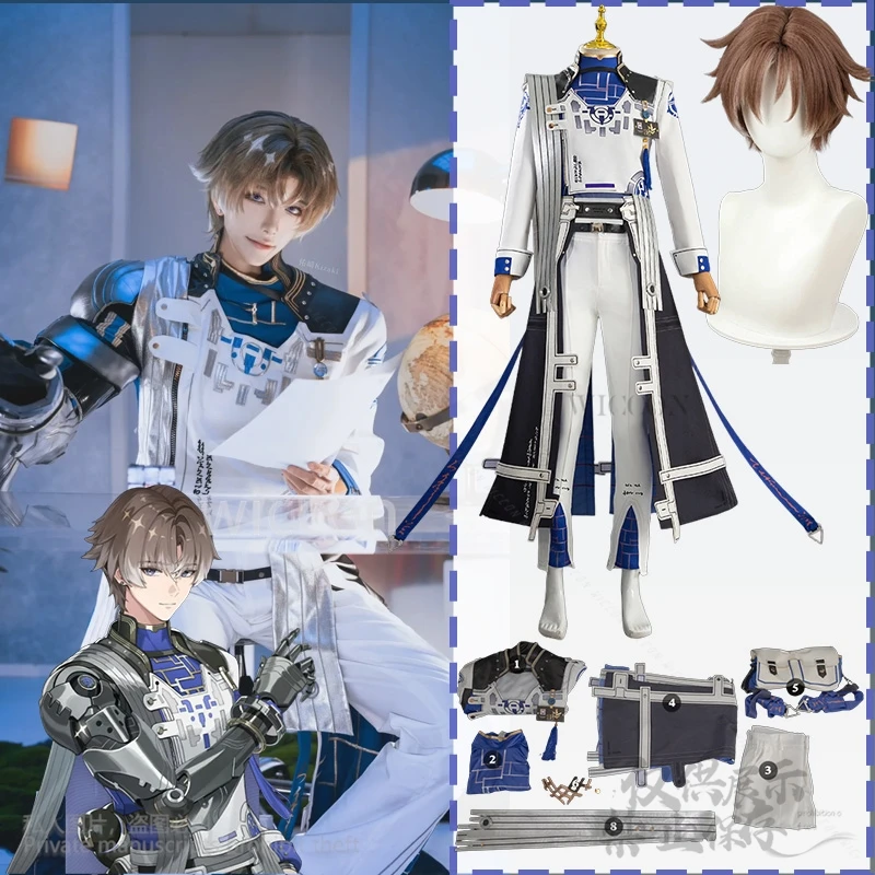 Xiangli Yao أنيمي لعبة Wuthering موجات تأثيري رجل وسيم زي أزياء موحدة معطف الباروكات لحفلة الهالوين حسب الطلب