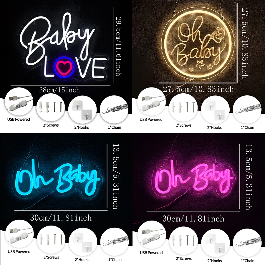 Oh Baby Neon Sign For Wall Decor,Led Neon Light For Gender Reveal,Birthday Party Decor,Wedding,Gift For New Parents,Photo Prop