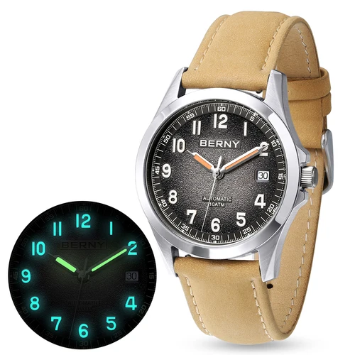 Imagen 1 del producto Reloj Automático BERNY con esfera esmerilada para hombre, reloj de pulsera mecánico luminoso Seagull ST2130, reloj de lujo con zafiro para hombre, resistente al agua 10ATM