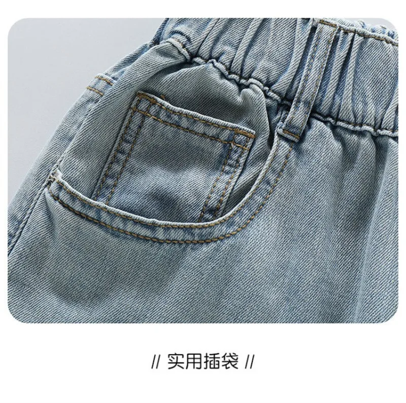 OLEKID Frühlings-Jeans für Mädchen mit Taschen, Kinder-Denim-Hose mit lockerem, elastischem Bund, 4-14 Jahre, Mädchenhose, Babyhose – Detail 16