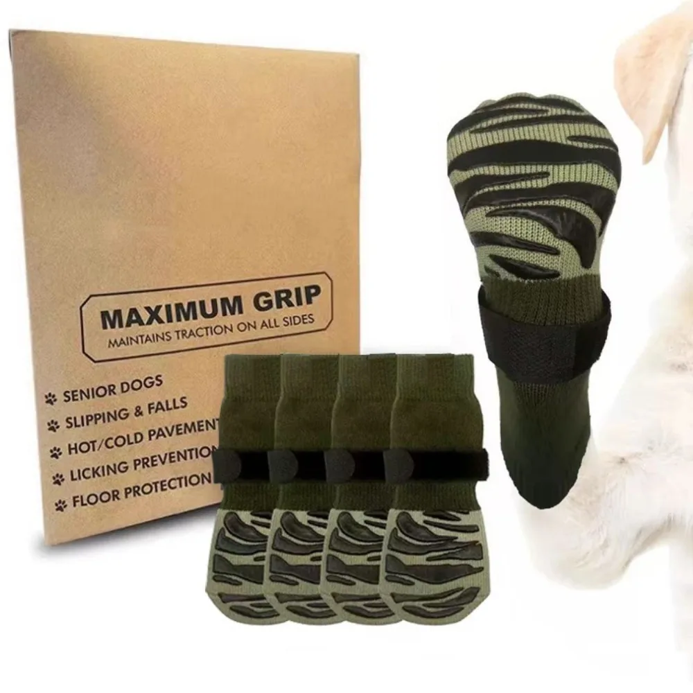 4pcs Anti-Slip Dog Socks Strong Grip Silent Pets Knitted Socks Anti-Scratch Soft Cotton Paw Protection Socks