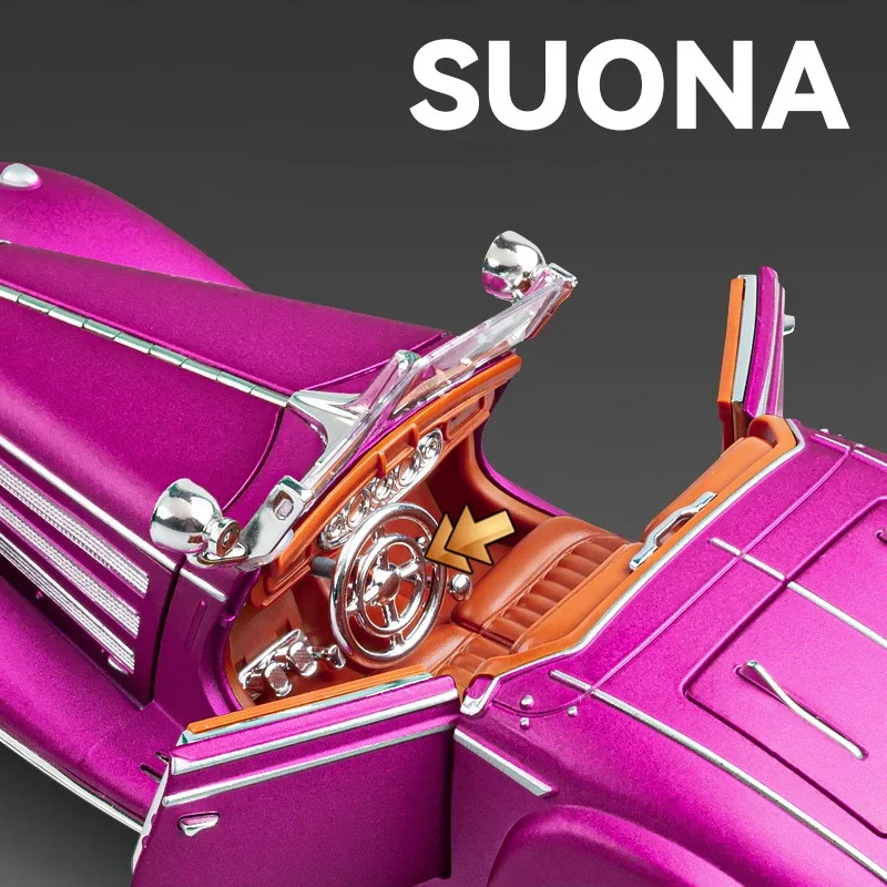 1:24 메르세데스-벤츠 500K 빈티지 자동차 클래식 자동차 합금 모델, 소리와 빛 어린이 장난감 수집품, 생일 선물 크리스마스