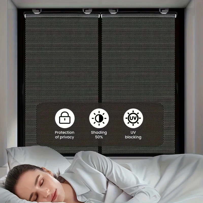 Automatic Retractable Roller Blinds Suction Cups Sun Visors Car Bedrooms Kitchen Office Windows Sun Blinds No Need for Punching