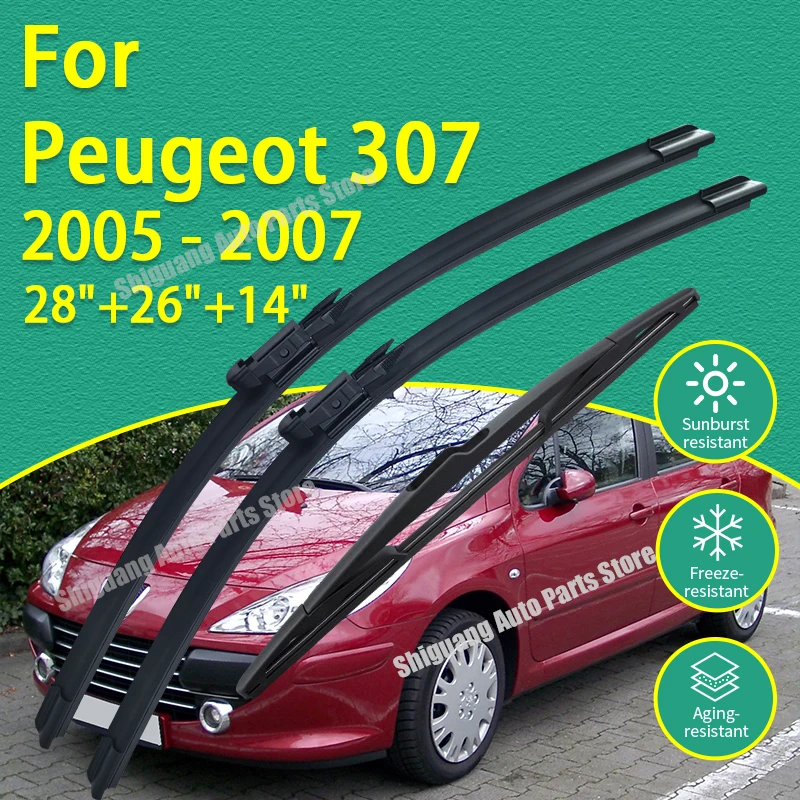 

Front Rear Silicone Coating Wipers for Peugeot 307 2005 - 2007 28"+26"+14" Car Wiper Windshield Windscreen Blades Accessories