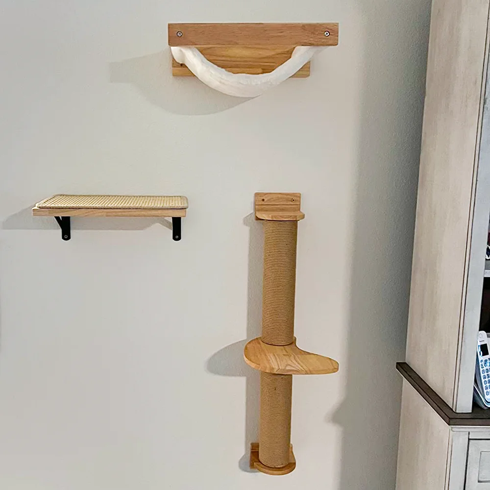 

Cat Climbing Wall Mounted Shelf House Scratcher Furniture Cat Tree Hammock Kitty Ladder Steps For Indoor Cats Accessories