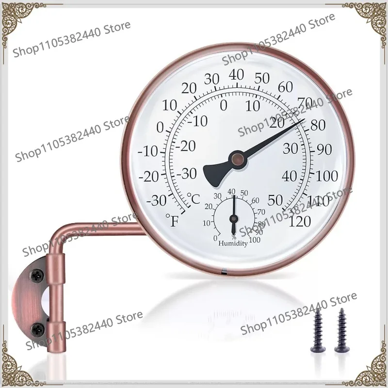Outdoor Garden Analog Thermometer Hygrometer, Vintage Bronze Wall Mount Weather Dial, No Battery Patio Decor