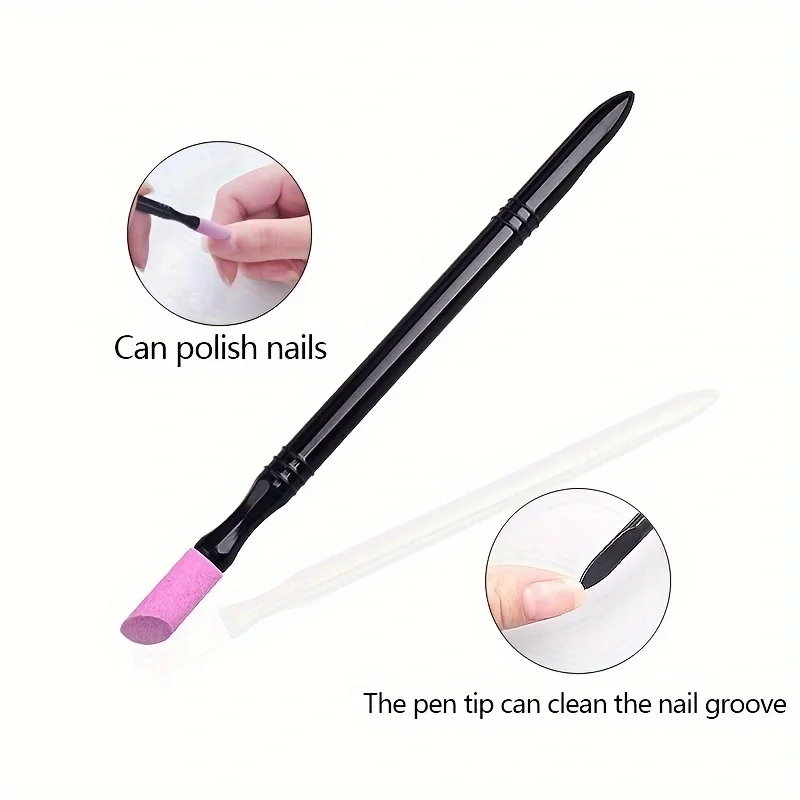 1 ud./5 uds. Lima de uñas, empujador de piedra para cutículas, palos de lijado para uñas, bolígrafo para decoración de uñas, removedor de cutículas, recortador, herramientas de manicura
