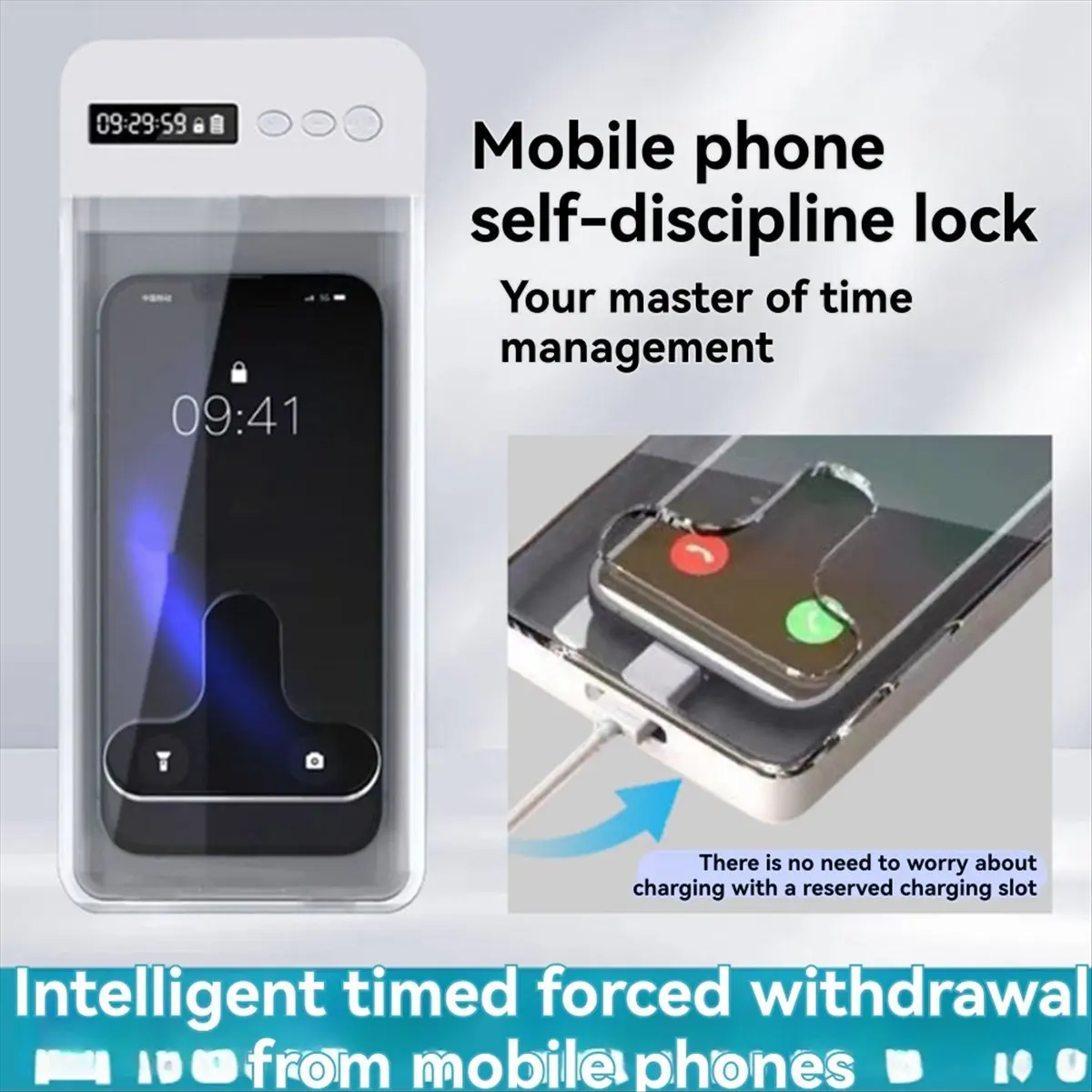 A86G NEW Portable Phone Lock Box with Timer LCD Display Phone Locker for College Students, Fitness, ADHD, Self-Control,Focus