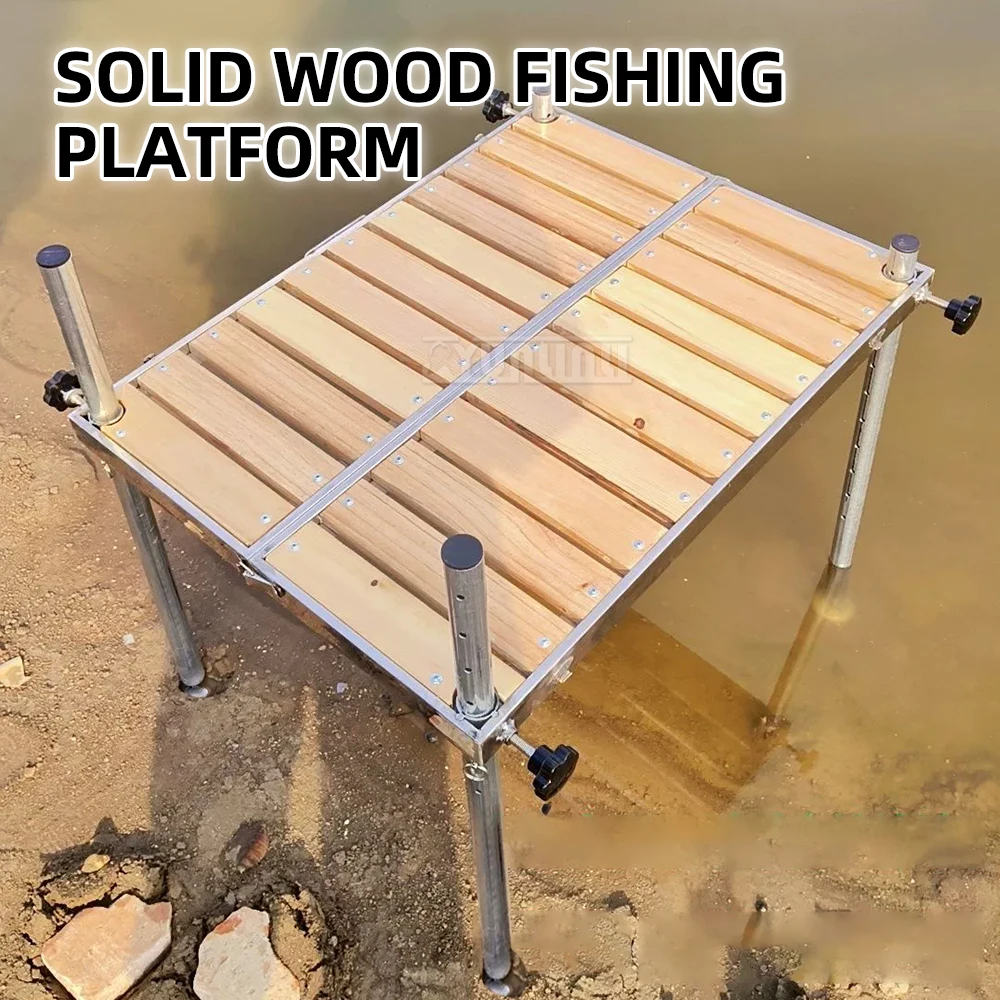 Outdoor Fishing Platform Portable Foldable Solid Wood Fishing Table