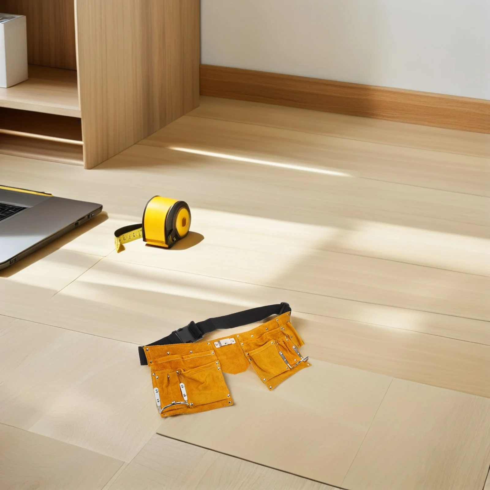 حزام حقيبة أدوات الكهربائي، حزام عمل متين مع حقيبة تخزين مزدوجة، منظم خصر بسعة كبيرة للميكانيكا