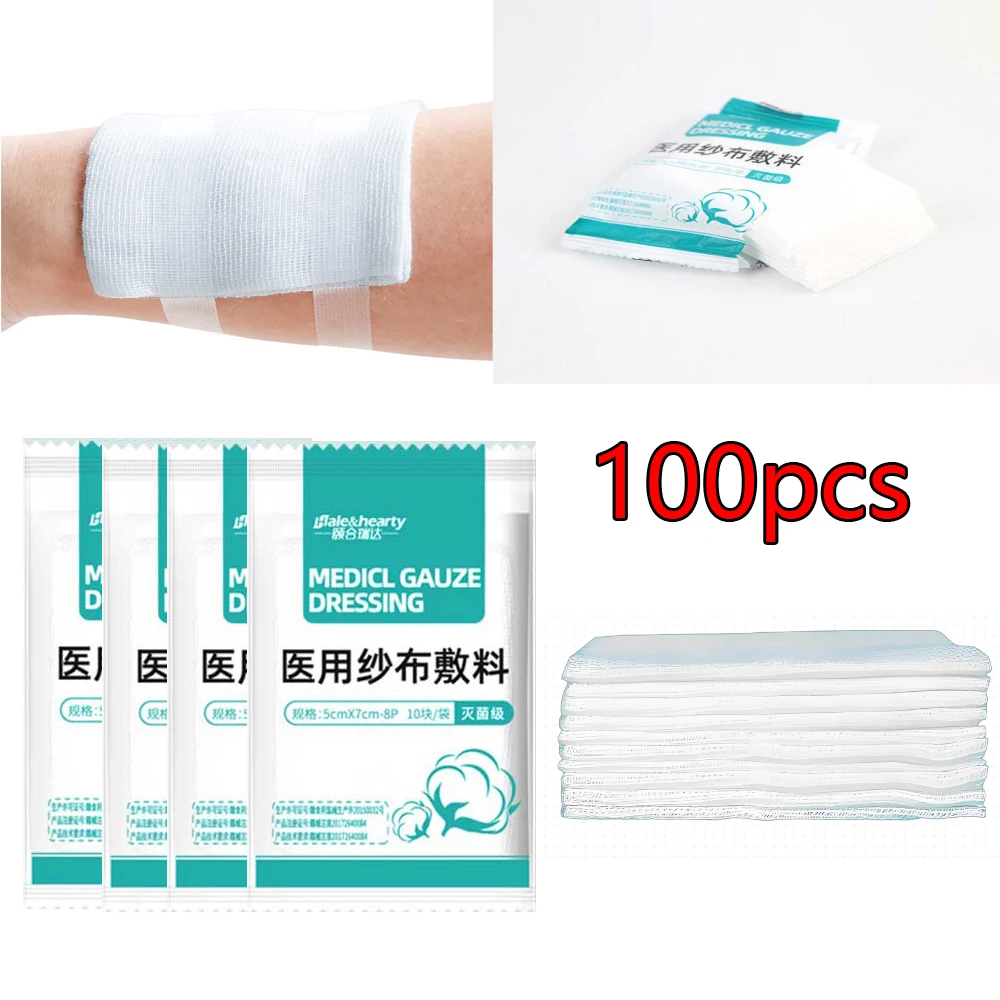 

100pcs/10bags Sterile Medical Gauze Block Combat Hemostatic Wound Dressing Sterile Medical Gauze Pad Wound Care Supply