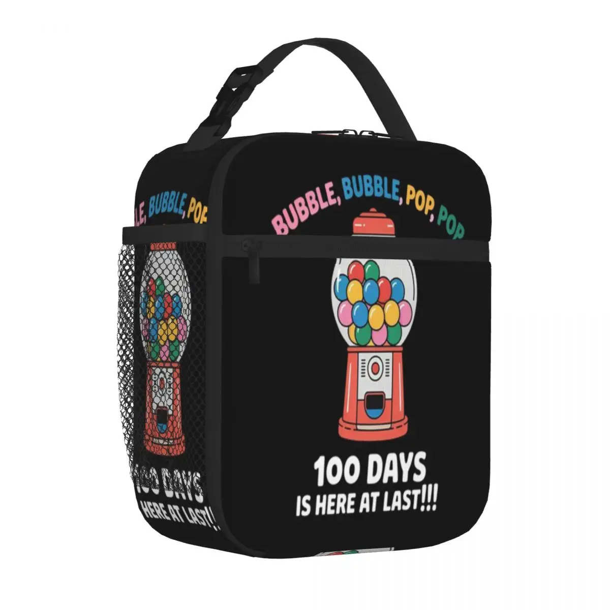 Bolsa de almuerzo aislada unisex más vendida, diseño Happy 100 Days Of School Smarter Bubble Gum Machine, para escuela secundaria y camping