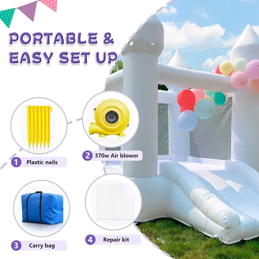 บ้านลมสีขาวขนาด 13x8x8 ฟุต บ้านลมสีขาวพร้อมสไลเดอร์และบ่อบอล เหมาะสำหรับงานปาร์ตี้และกิจกรรม ปลอดภัยและสนุกสำหรับเด็ก