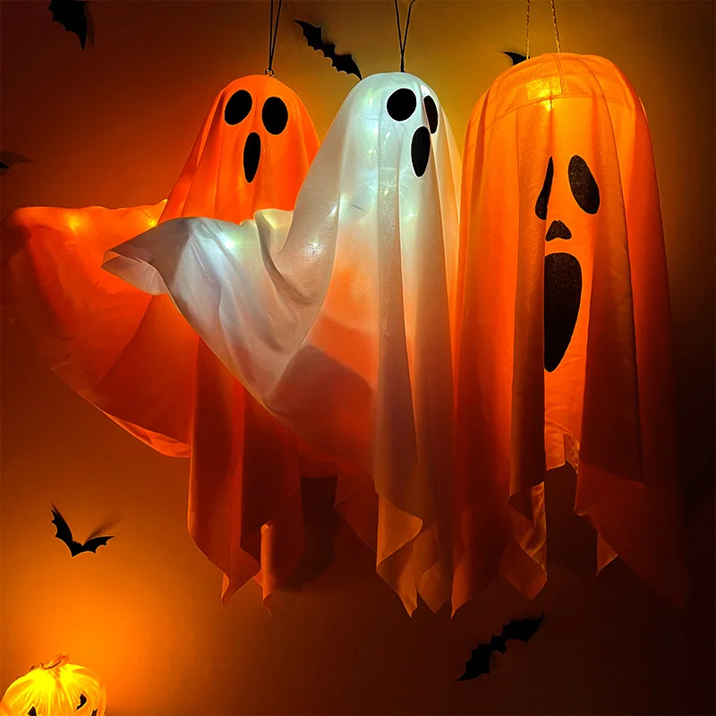 Halloween Ghost Windsock Cute Flying Screaming Face Ghost LED Light Hanging Party Glowing Spooky Lamp Horror Prop Home Bar Decor