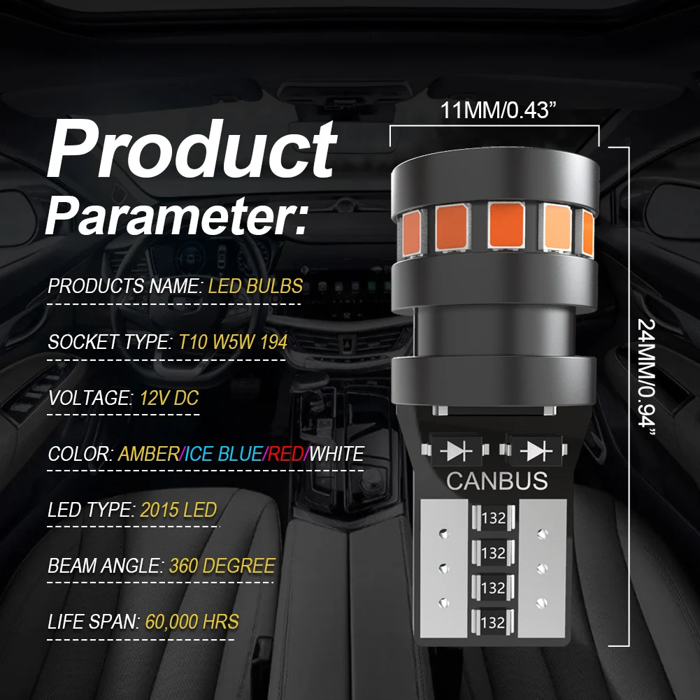 Carro LED Interior Reading Dome Light, Dome Light, Marker Lamp, Auto Wedge, Lâmpadas de estacionamento, laranja vermelho, alta qualidade, T10, W5W,