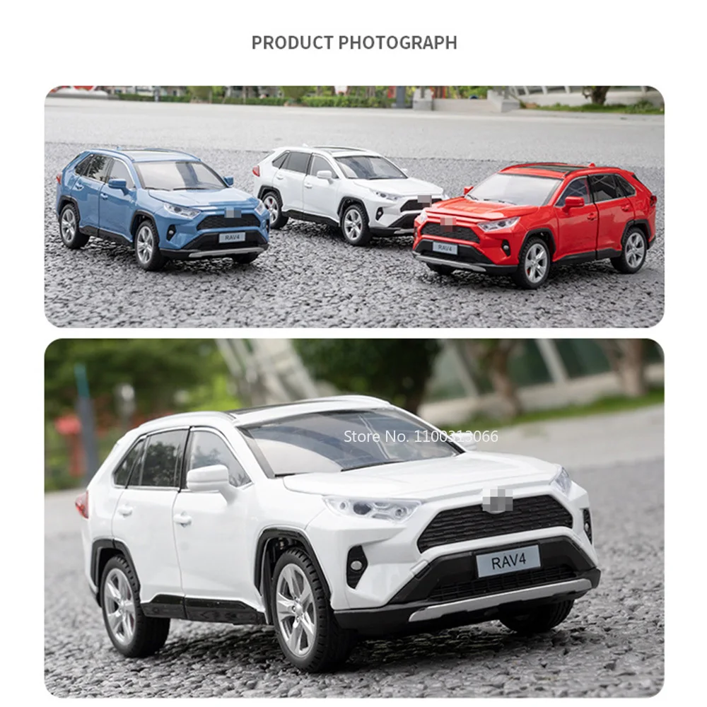 Scala 1:24 Pressofusione in lega RAV4 Highlander Auto Giocattoli Modelli Luce e musica SUV 6 porte aperte Veicoli Giocattolo Ragazzi Regali di compleanno