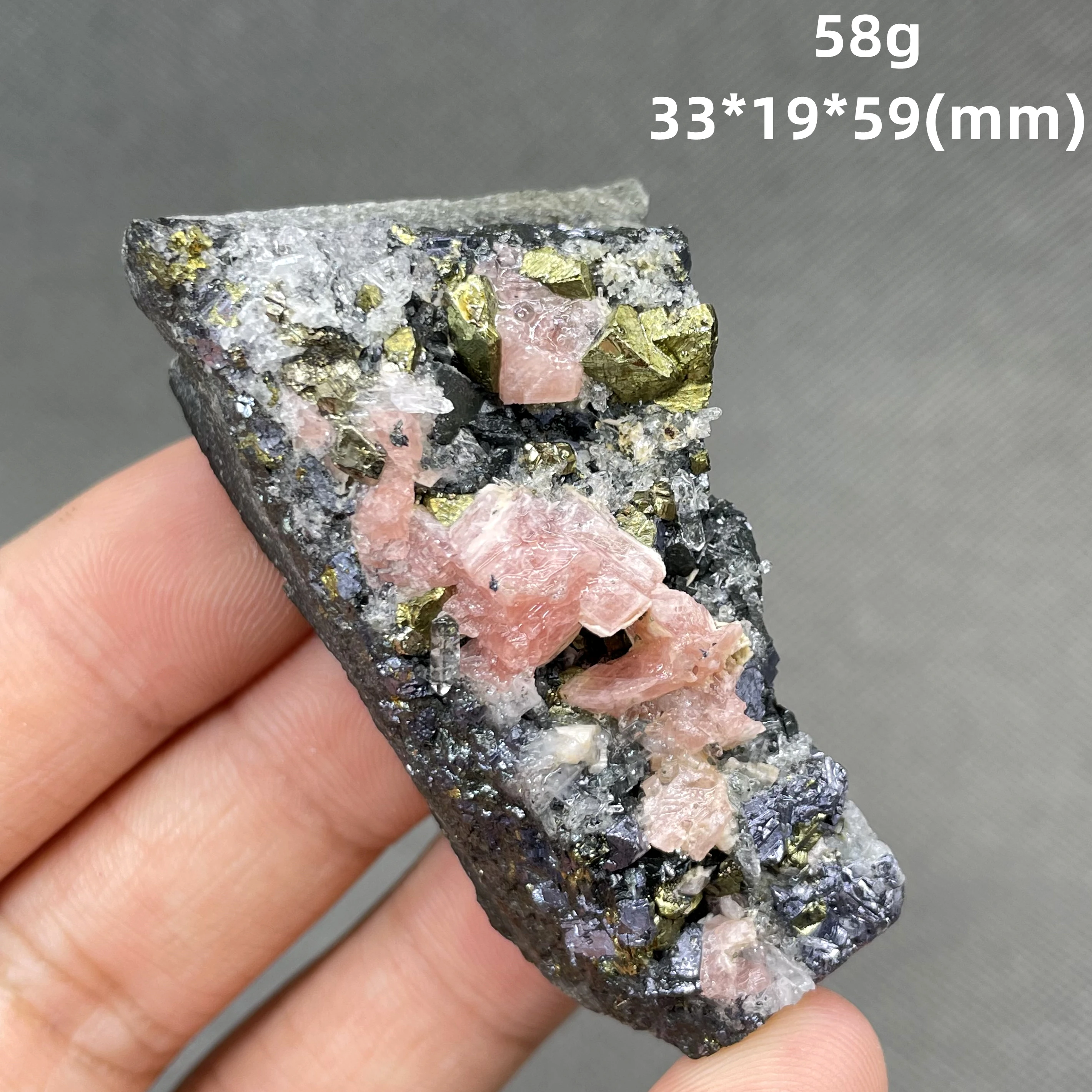 BEST! 58g rare Natural pink rhodochrosite and chalcopyrite symbiosis mineral specimen crystal Stones and crystals